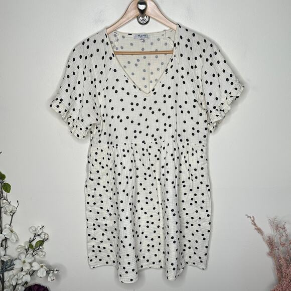 MADEWELL Lightspun Ruffle-Sleeve Babydoll Dress Dot Toss Pearl Ivory Sz M {KK10} - Picture 2 of 6